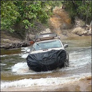 Car Magnetic Signs on through a river crossing.